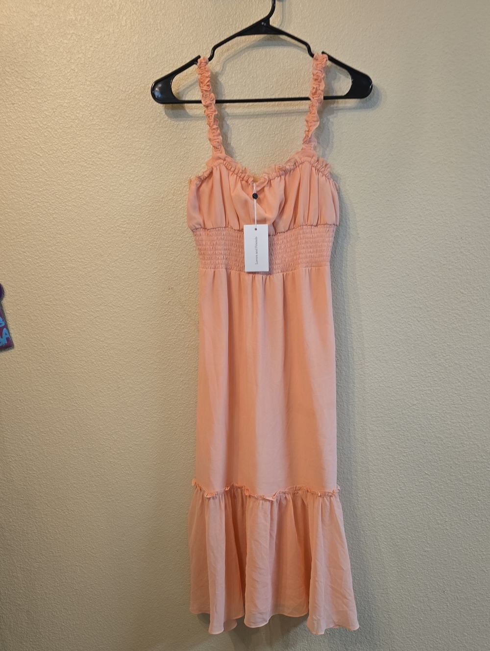 Lovers + Friends Peach/coral Ruffle Strap Midi Chemise